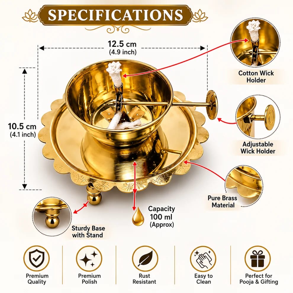 Akhand Diya Lamp with Adjustable wick & Glass