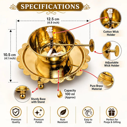 Akhand Diya Lamp with Adjustable wick & Glass