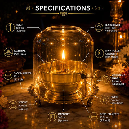 Akhand Diya Lamp with Adjustable wick & Glass
